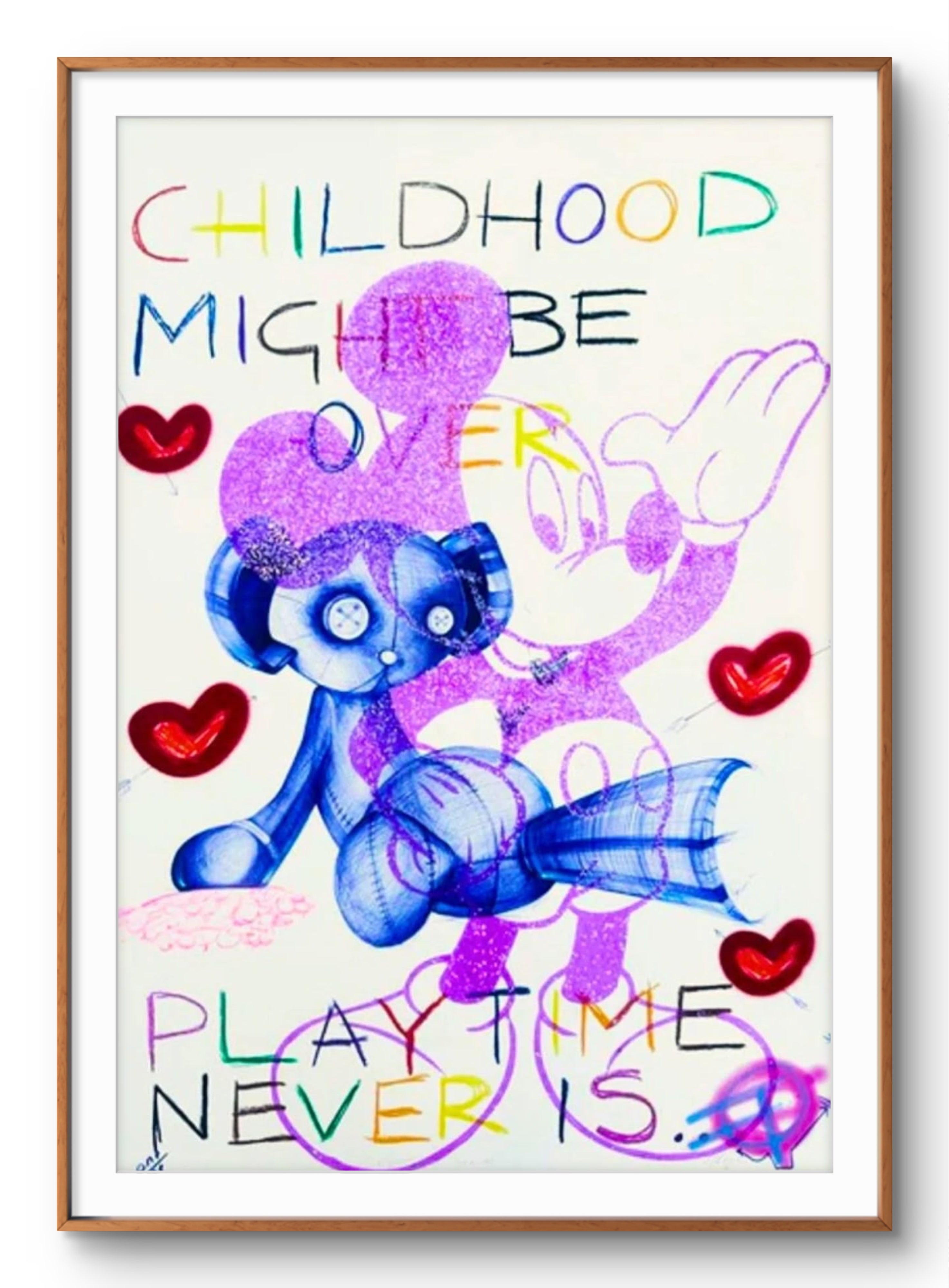 Playtime Never Is - original diamond dust silkscreen by Fringe, 70x100cm framed artwork on paper