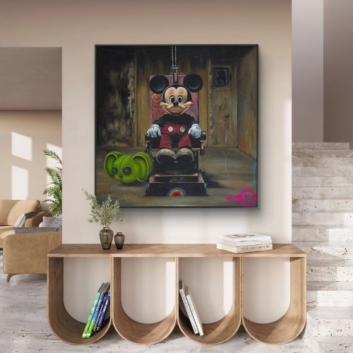 Rainbow Ride by Fringe, original pop art painting shown in gallery setting