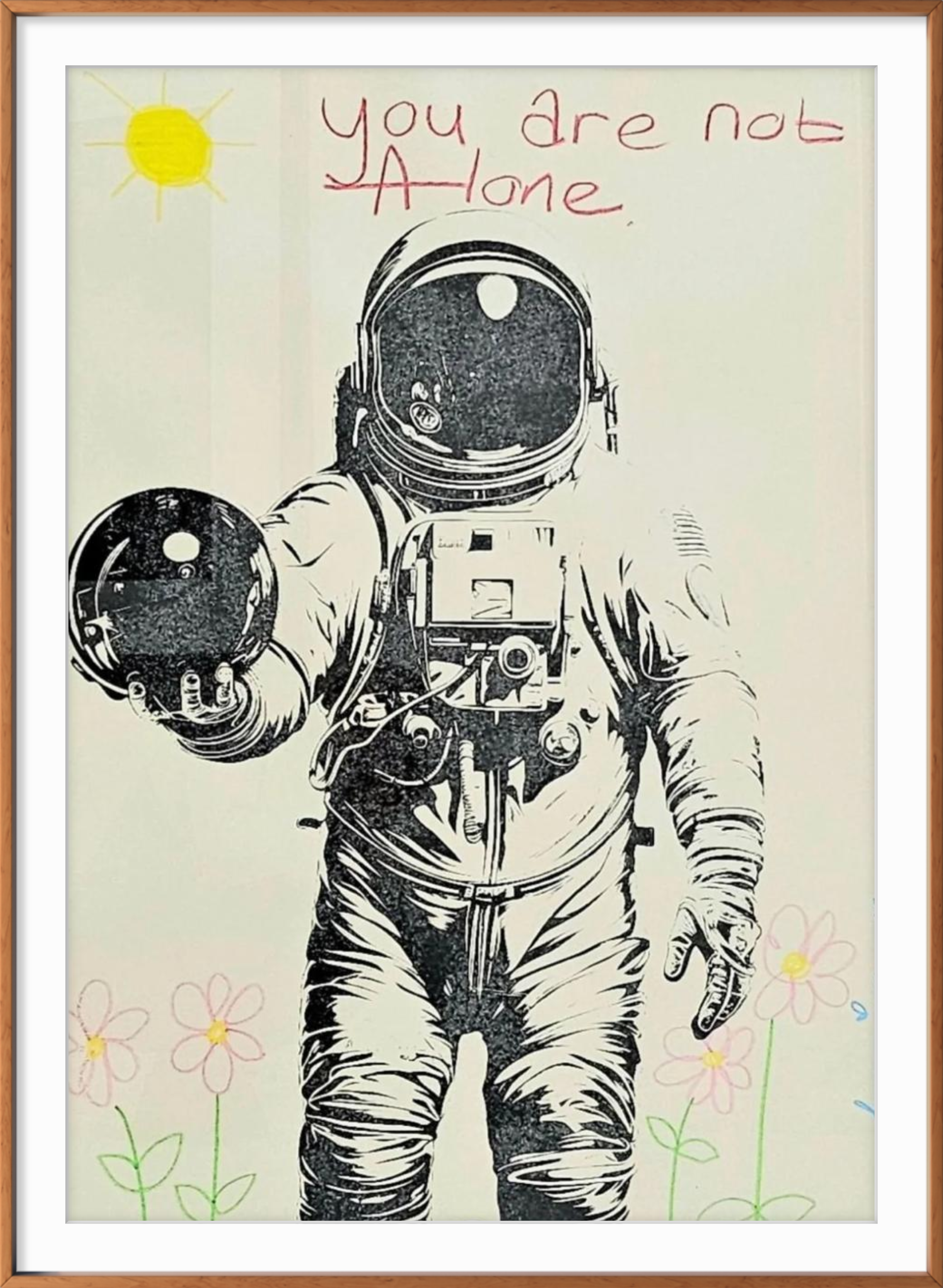 You Are Not Alone - original diamond dust silkscreen by Fringe, 70x100cm framed artwork on paper
