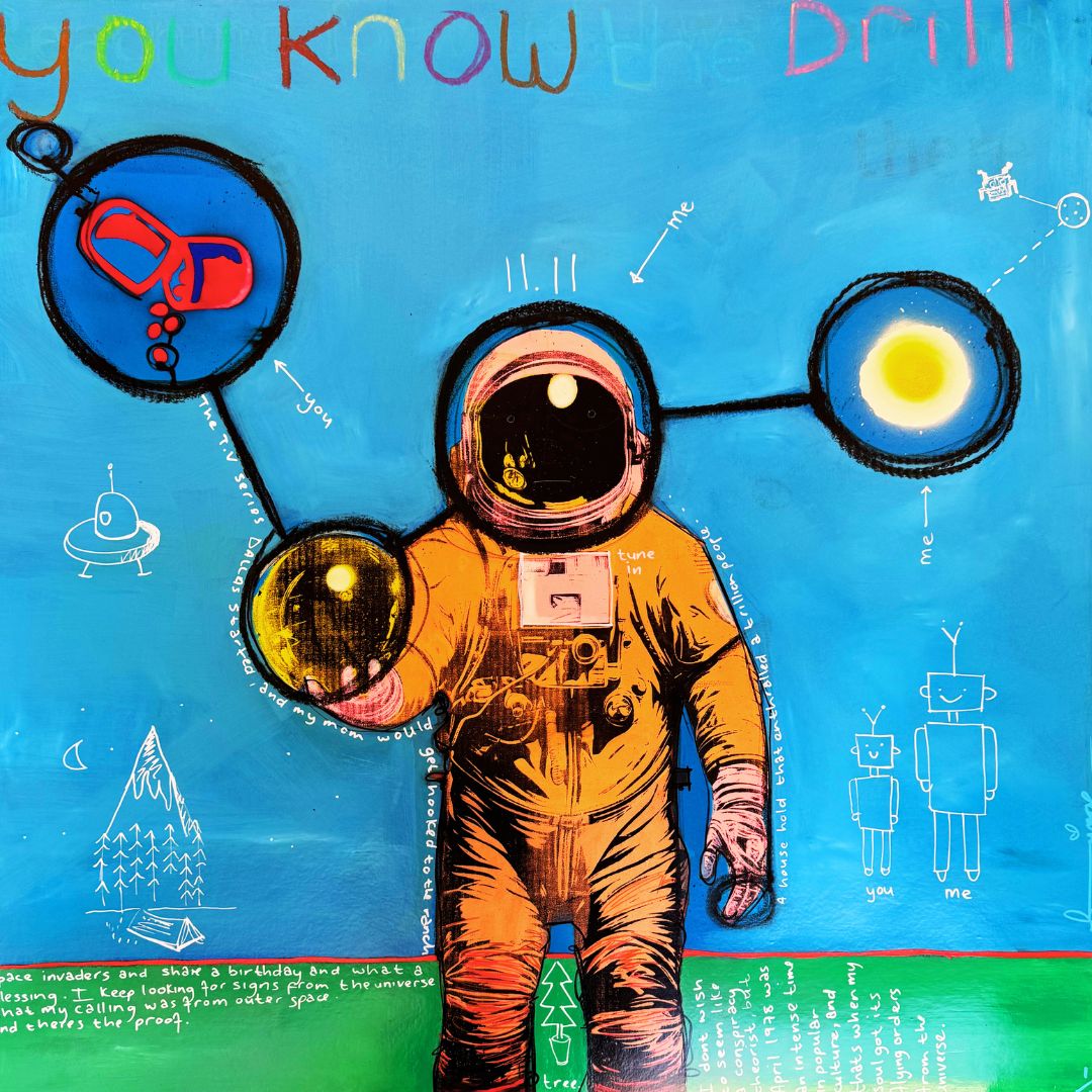 You Know The Drill by Fringe – oil and mixed media on Fabriano paper, contemporary pop art