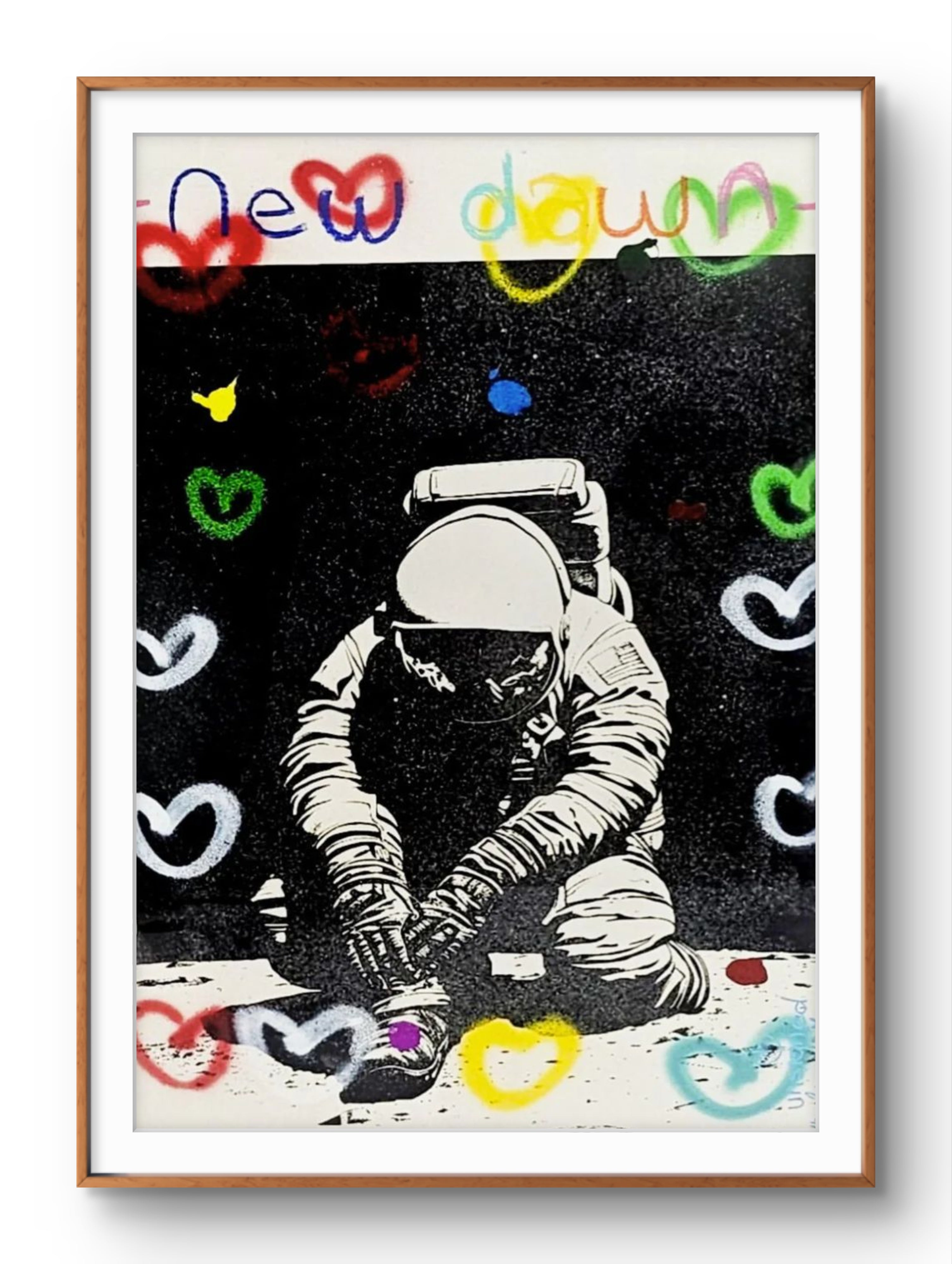 New Dawn - original diamond dust silkscreen by Fringe, 70x100cm framed artwork on paper