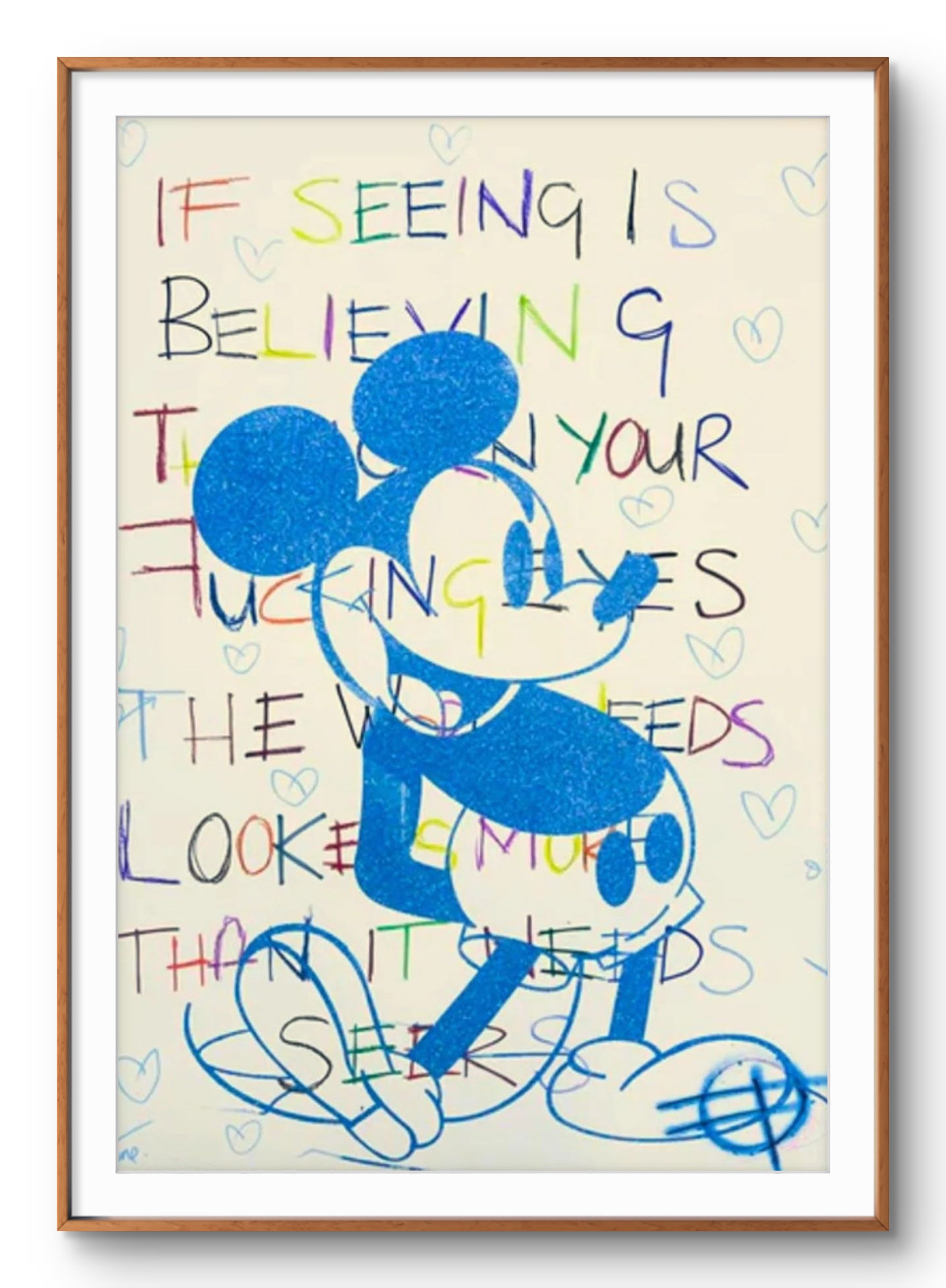 Seeing Is Believing - original diamond dust silkscreen by Fringe, 70x100cm framed artwork on paper