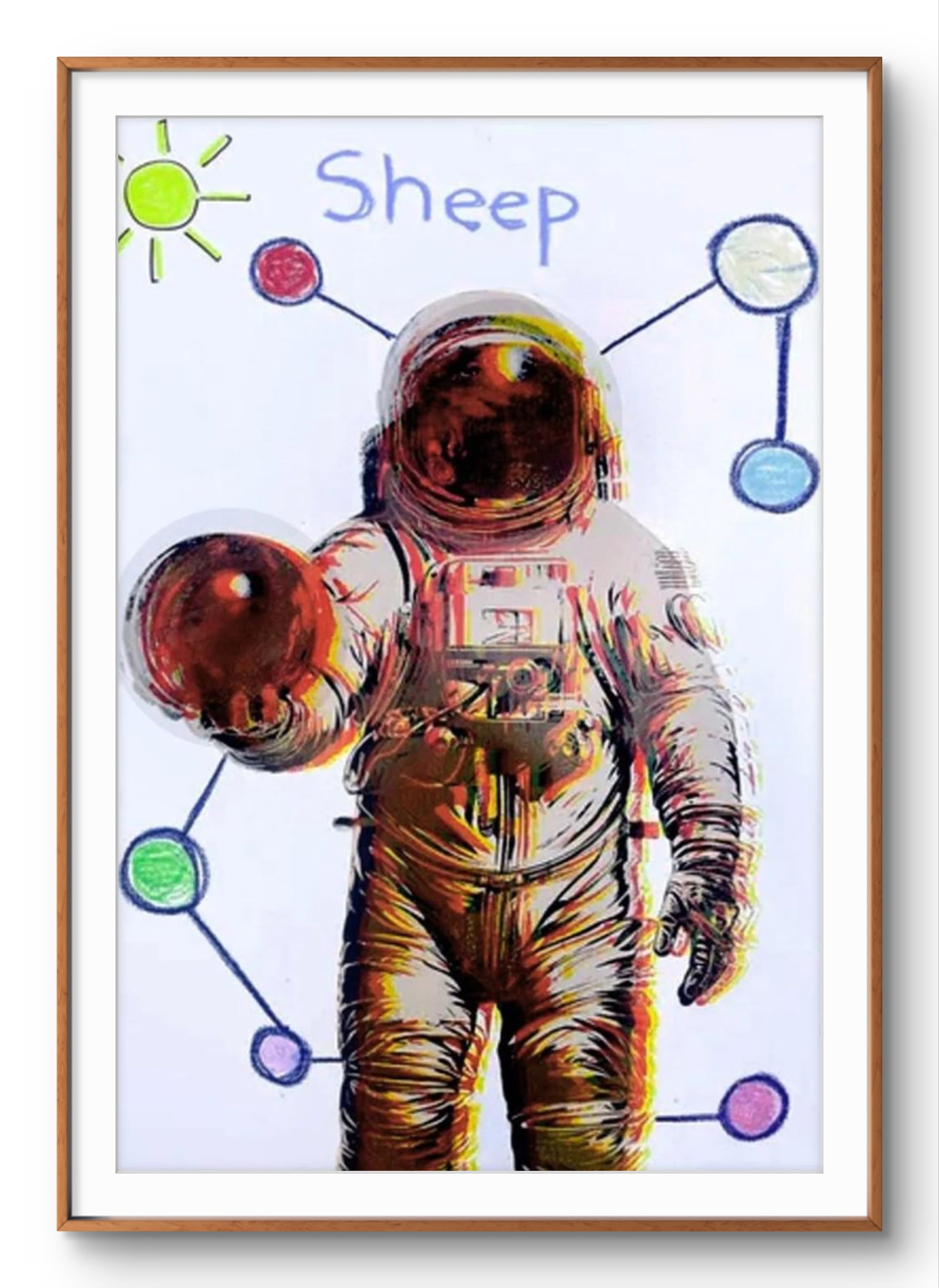 Sheep - original diamond dust silkscreen by Fringe, 70x100cm framed artwork on paper