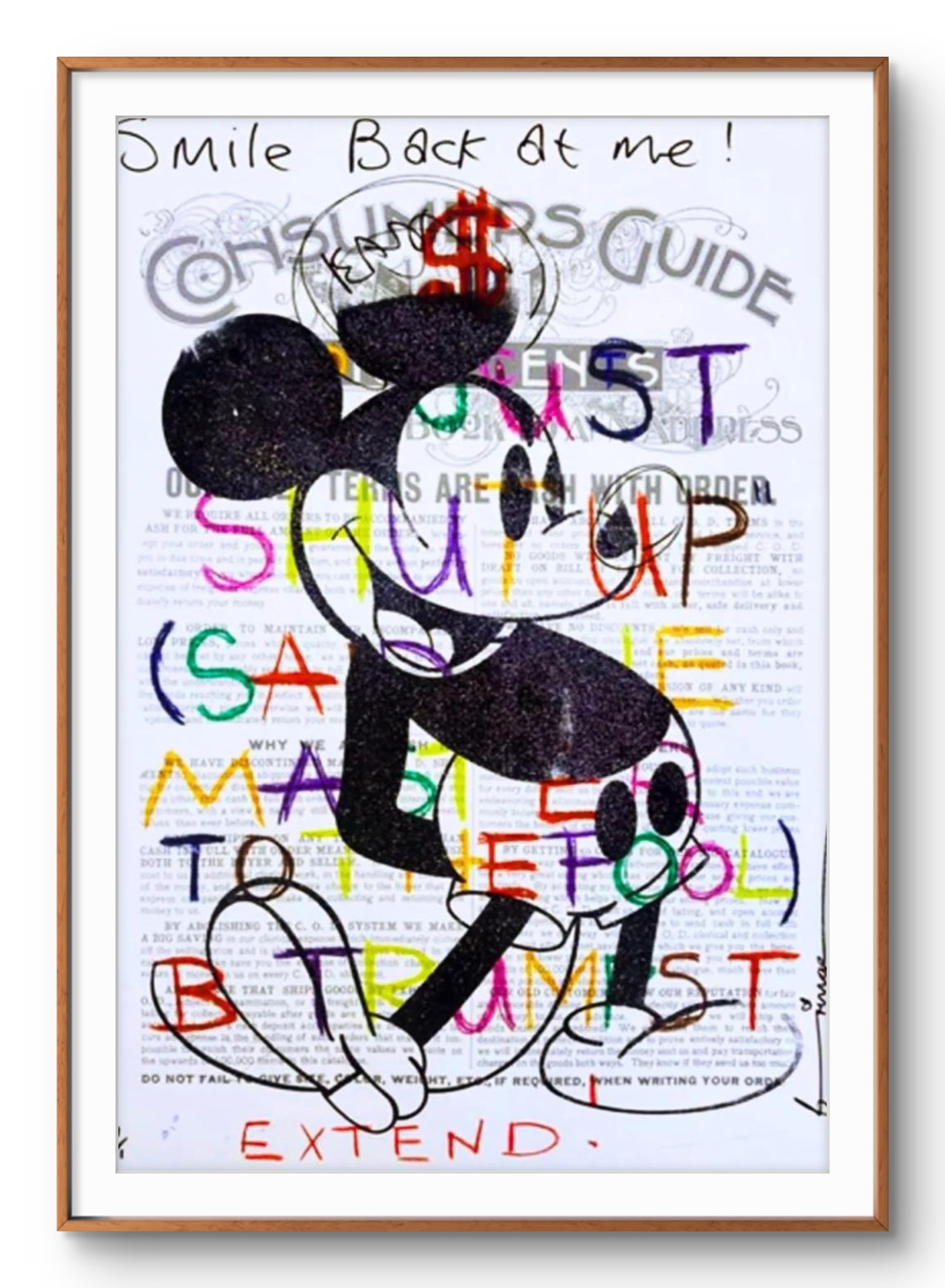 Smile Back At Me - original diamond dust silkscreen by Fringe, 70x100cm framed artwork on paper
