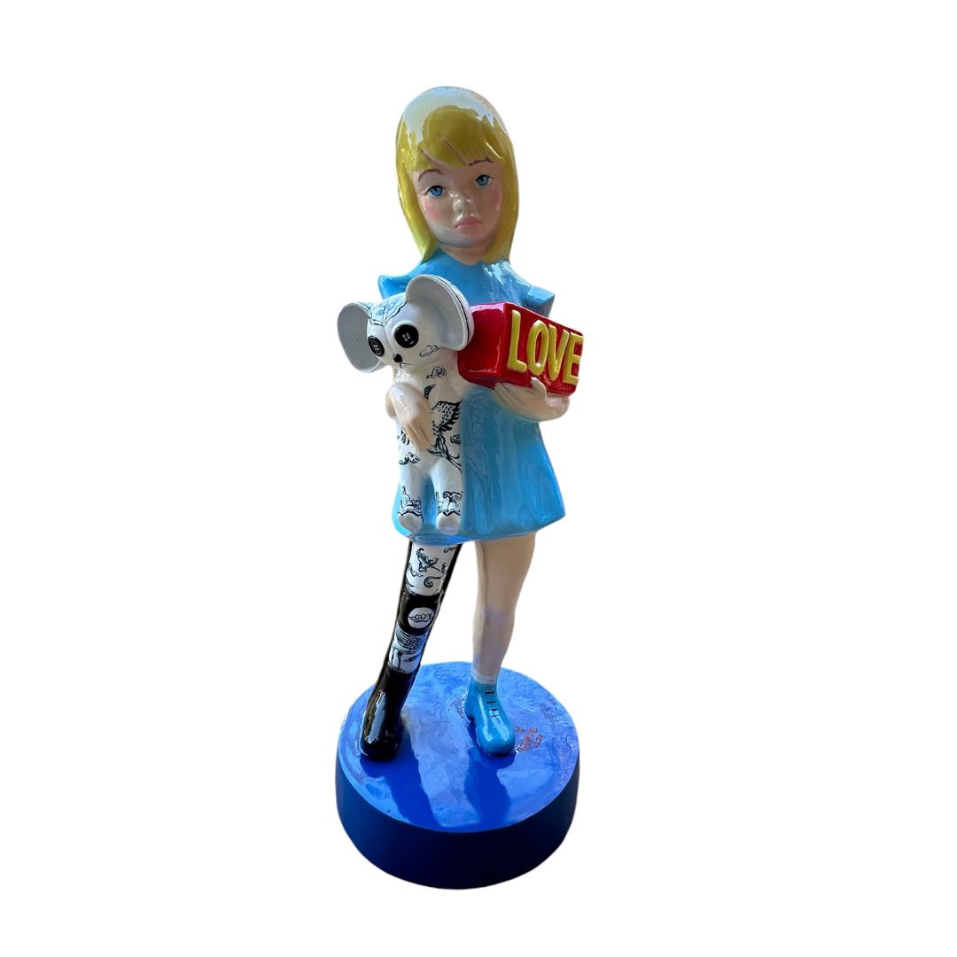 Suzy, The Delicate Sounds of Happiness – bronze sculpture by Fringe holding Gutinke toy
