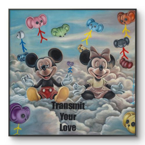 Transmit Your Love by Fringe – original oil on canvas, contemporary pop art