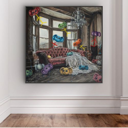 No Cat Equals Play by Fringe – original oil on canvas, contemporary pop art